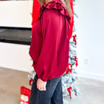 Satin Ruffle Blouse - Merlot-200 Fashion Blouses-JODIFL-July & June Women's Fashion Boutique Located in San Antonio, Texas