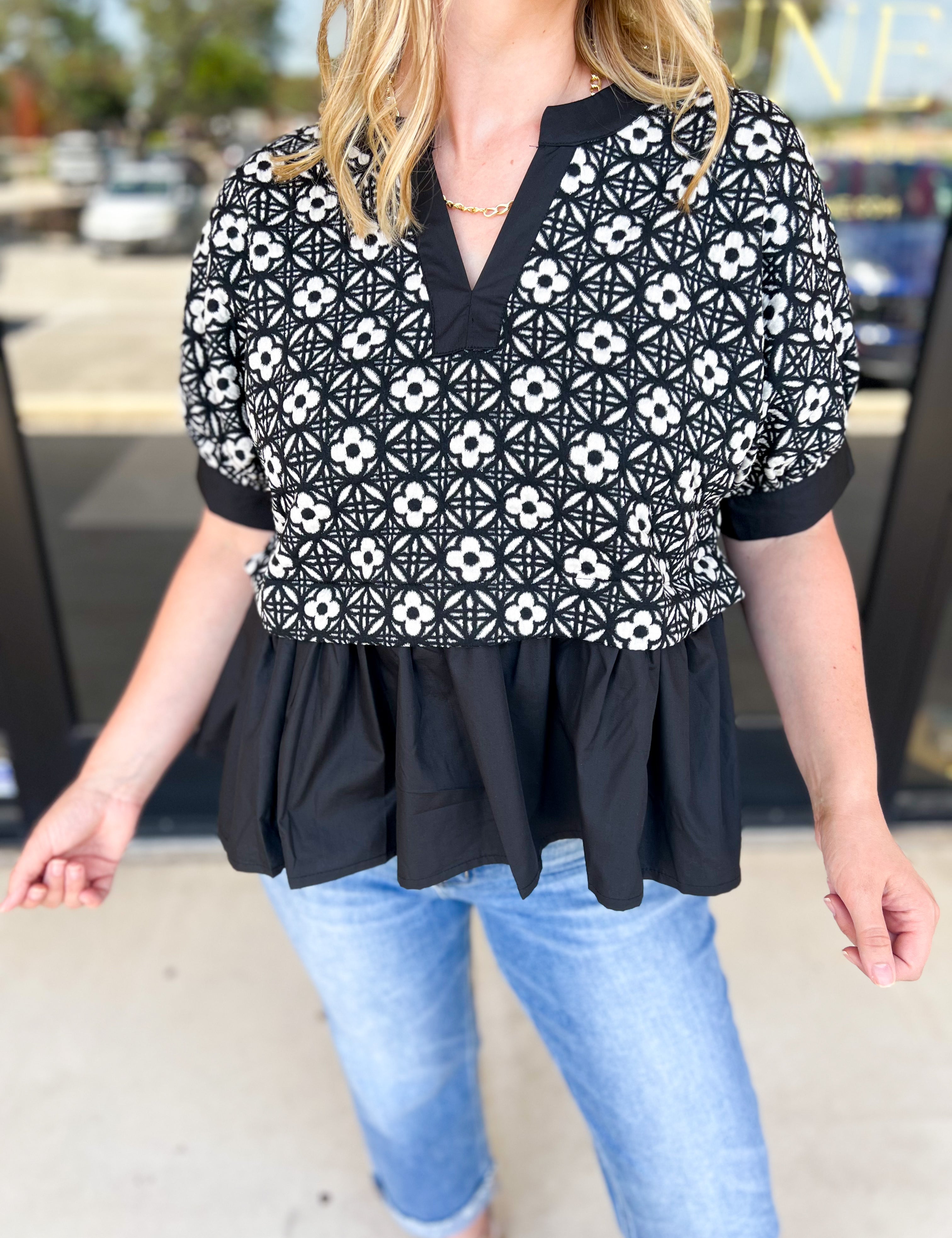 The Fall Peplum Top - Black-200 Fashion Blouses-ENTRO-July & June Women's Fashion Boutique Located in San Antonio, Texas