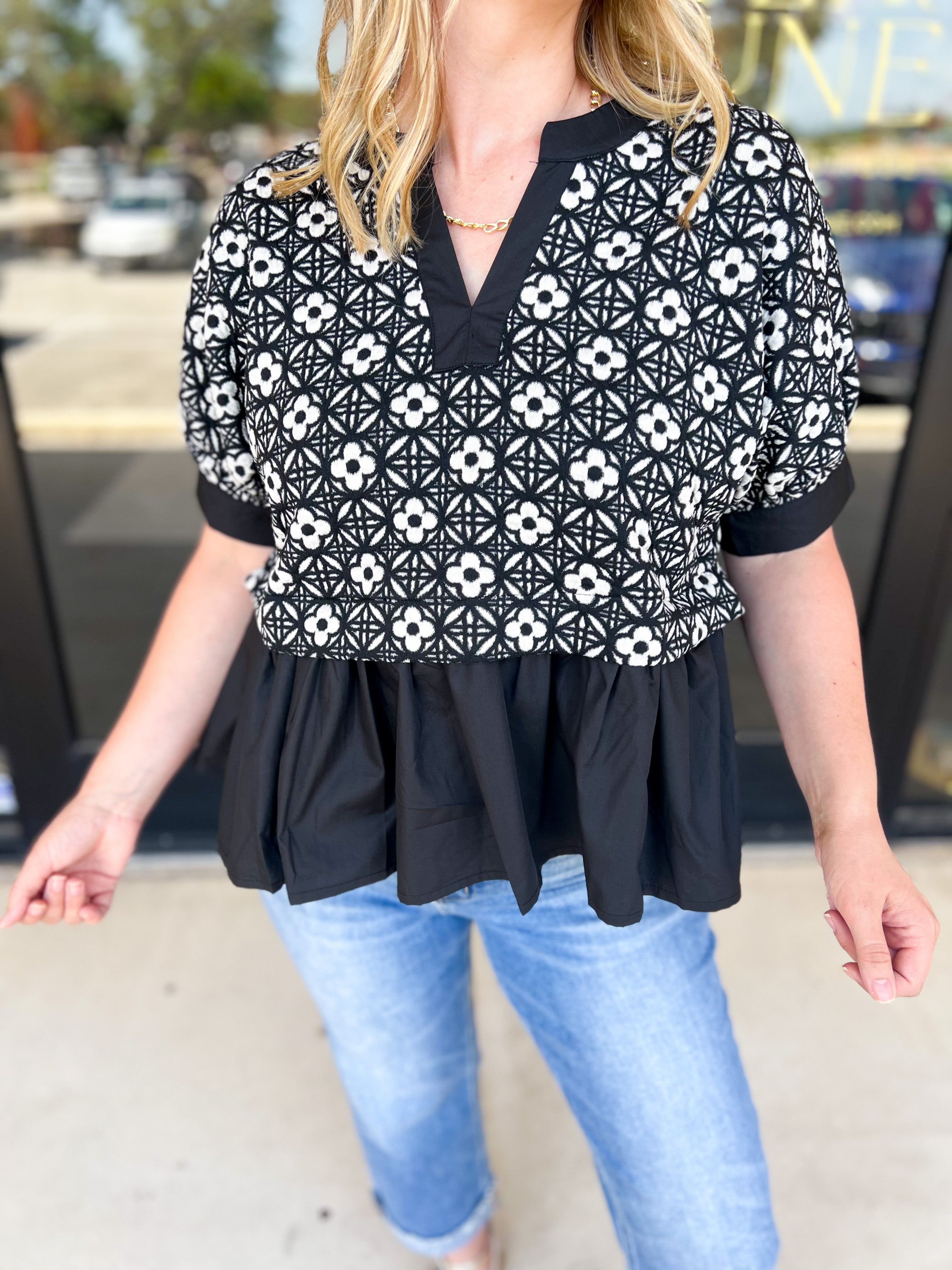 The Fall Peplum Top - Black-200 Fashion Blouses-ENTRO-July & June Women's Fashion Boutique Located in San Antonio, Texas