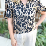 THML - Metallic Cheetah Blouse-200 Fashion Blouses-THML-July & June Women's Fashion Boutique Located in San Antonio, Texas