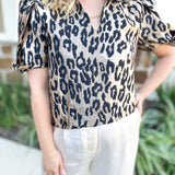 THML - Metallic Cheetah Blouse-200 Fashion Blouses-THML-July & June Women's Fashion Boutique Located in San Antonio, Texas