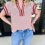 Rust Stripe Blouse-200 Fashion Blouses-ENTRO-July & June Women's Fashion Boutique Located in San Antonio, Texas
