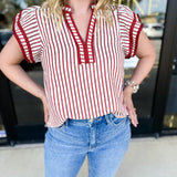 Rust Stripe Blouse-200 Fashion Blouses-ENTRO-July & June Women's Fashion Boutique Located in San Antonio, Texas
