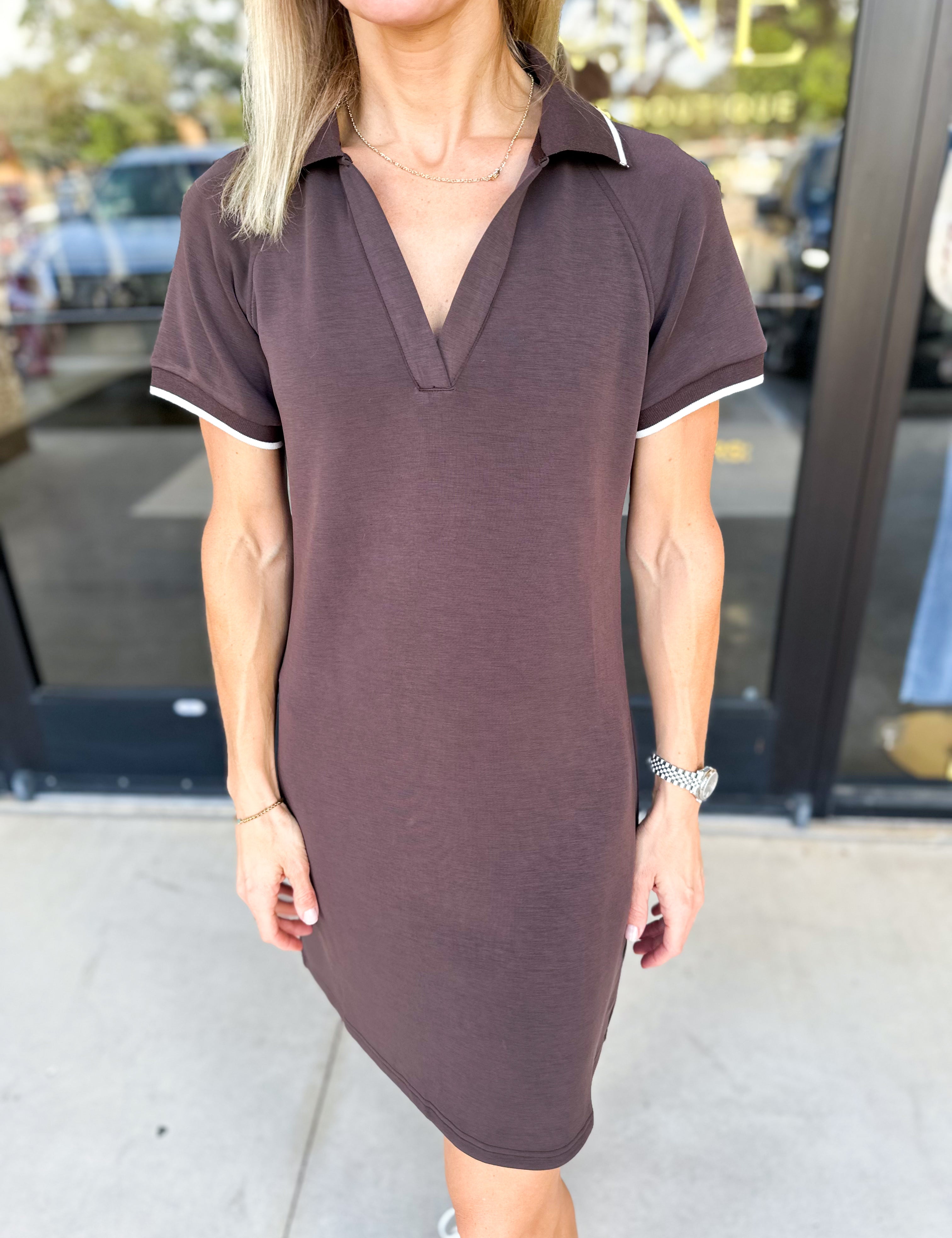 Modal Athletic Mini Dress - Espresso-510 Mini-SKIES ARE BLUE-July & June Women's Fashion Boutique Located in San Antonio, Texas