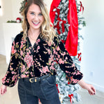 Velvet Floral Blouse - Black-200 Fashion Blouses-JODIFL-July & June Women's Fashion Boutique Located in San Antonio, Texas