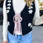 Mauve & Black Knit Floral Vest-600 Outerwear-LISTICLE-July & June Women's Fashion Boutique Located in San Antonio, Texas
