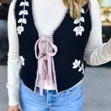 Mauve & Black Knit Floral Vest-600 Outerwear-LISTICLE-July & June Women's Fashion Boutique Located in San Antonio, Texas