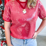 Holiday Party Sweater Top - Red-200 Fashion Blouses-JODIFL-July & June Women's Fashion Boutique Located in San Antonio, Texas