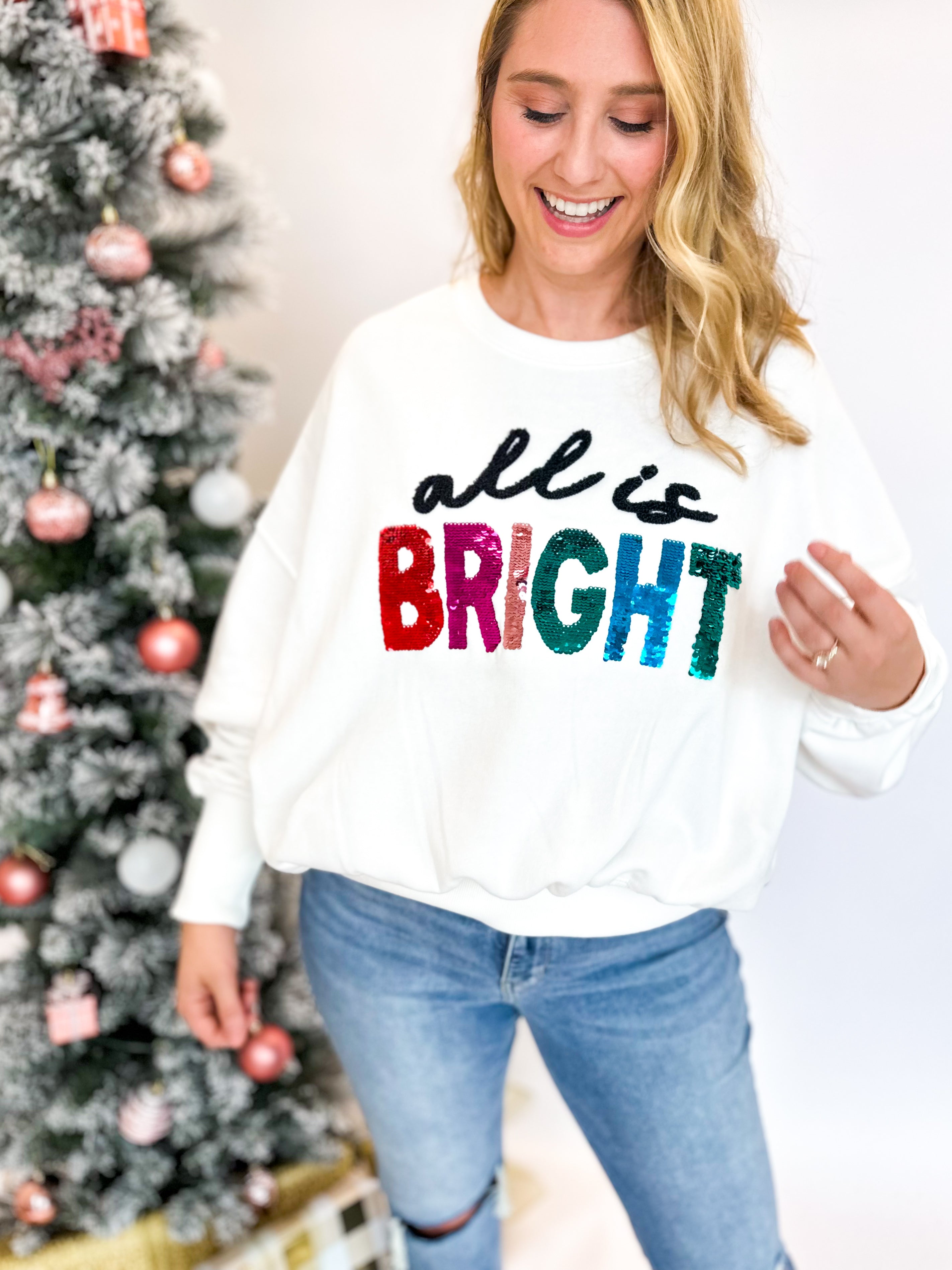 All Is Bright Colorful Pullover Sweatshirt-AUGUST BLEU-July & June Women's Fashion Boutique Located in San Antonio, Texas