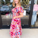 The Callie Floral Off The Shoulder Midi Dress-500 Midi-OLIVACEOUS-July & June Women's Fashion Boutique Located in San Antonio, Texas