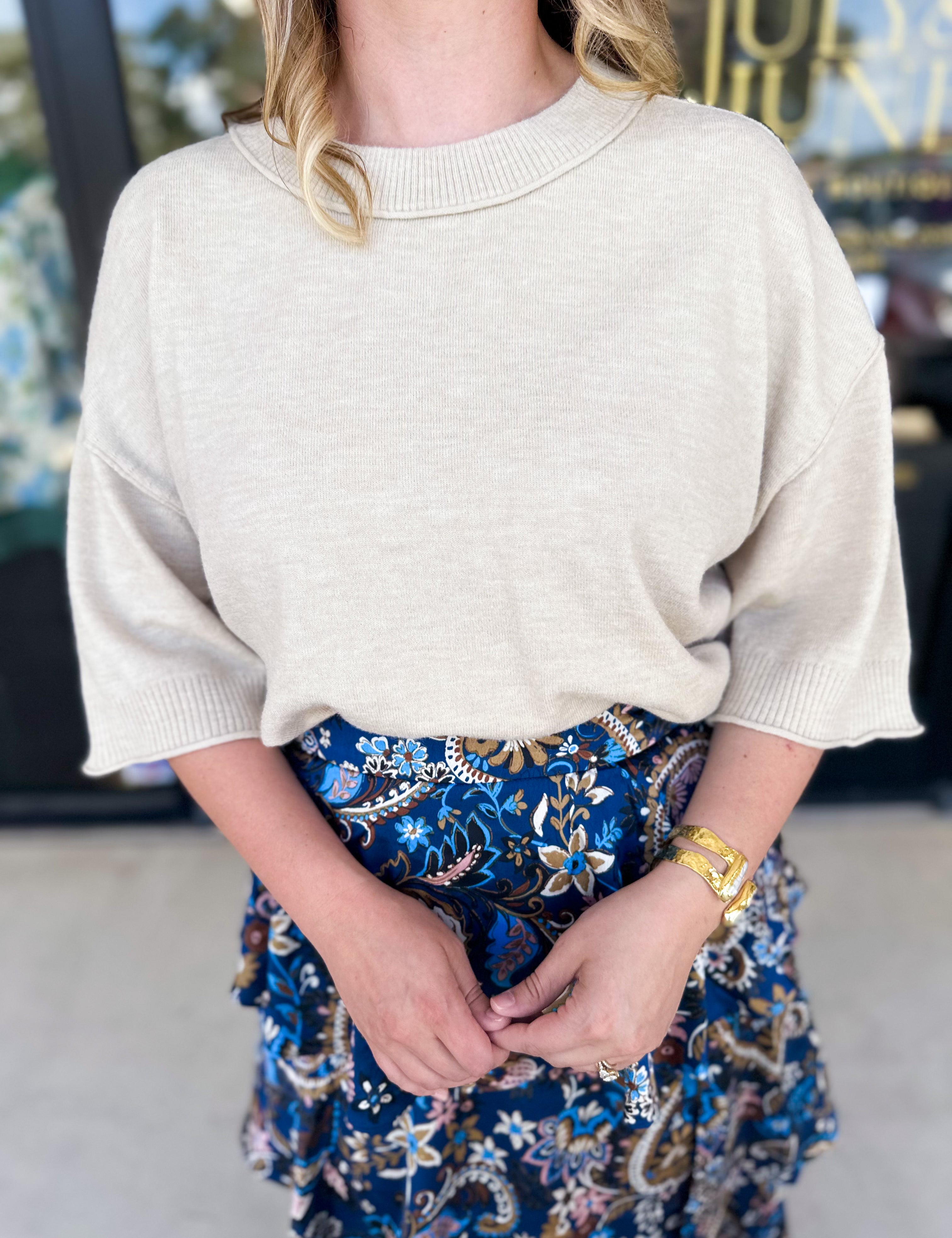 The Kimmy Sweater Top - Oatmeal-230 Sweaters/Cardis-ENTRO-July & June Women's Fashion Boutique Located in San Antonio, Texas