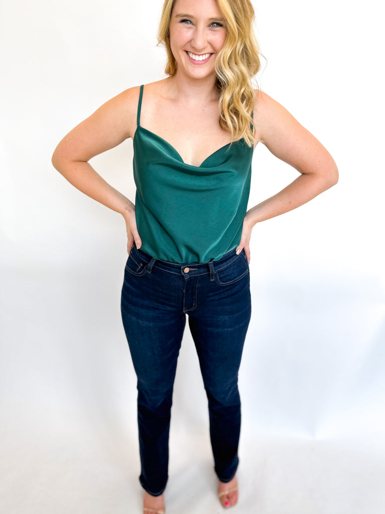 Cowl Neck Bodysuit- Green-200 Fashion Blouses-GILLI CLOTHING-July & June Women's Fashion Boutique Located in San Antonio, Texas