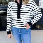 Comfy Henley Long Sleeve Top - Black & White-210 Casual Blouses-POLOGRAM-July & June Women's Fashion Boutique Located in San Antonio, Texas