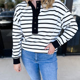 Comfy Henley Long Sleeve Top - Black & White-210 Casual Blouses-POLOGRAM-July & June Women's Fashion Boutique Located in San Antonio, Texas