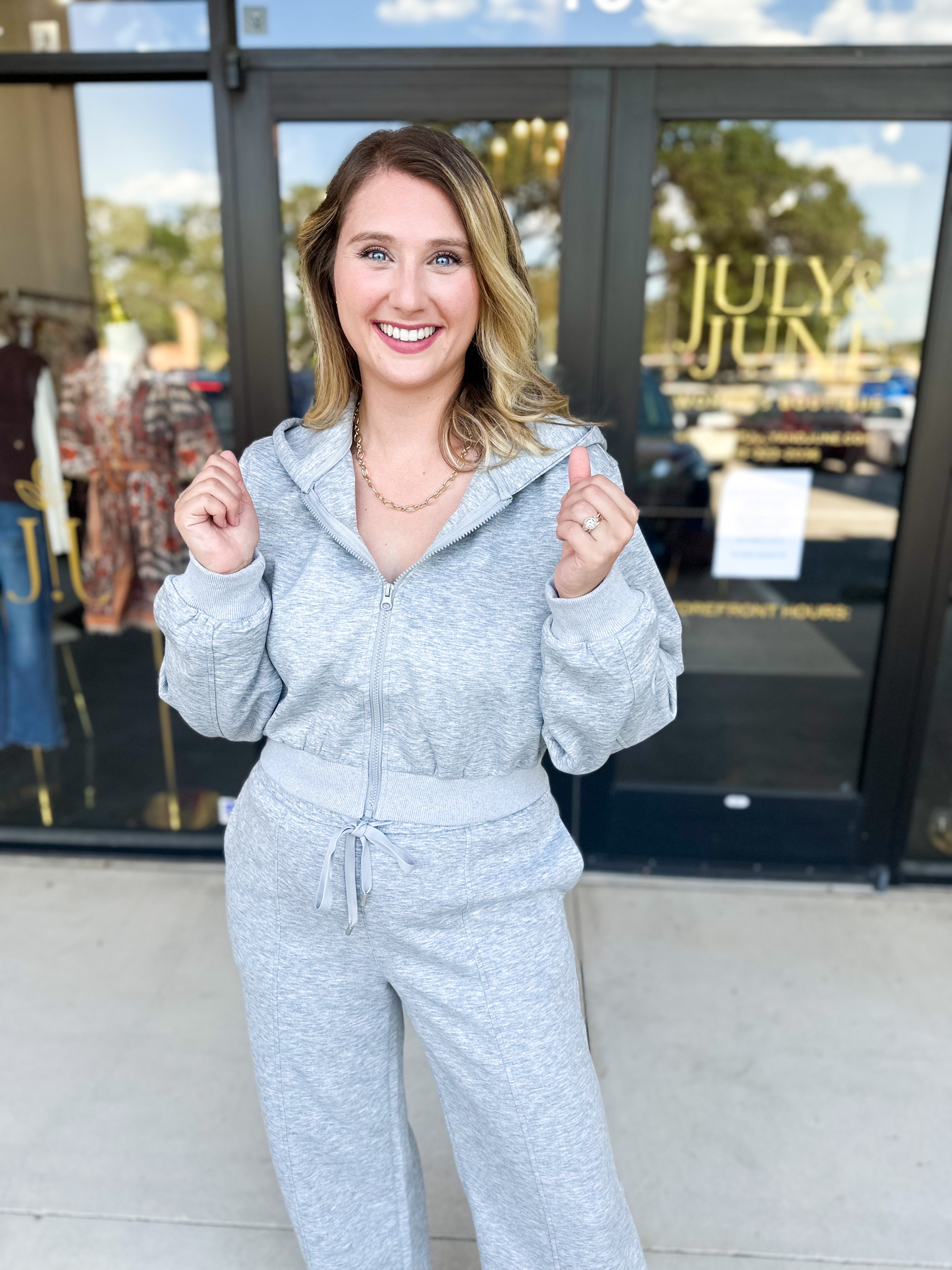 Soft Modal Hooded Jacket - Grey-300 Athleisure/Lounge-SKIES ARE BLUE-July & June Women's Fashion Boutique Located in San Antonio, Texas