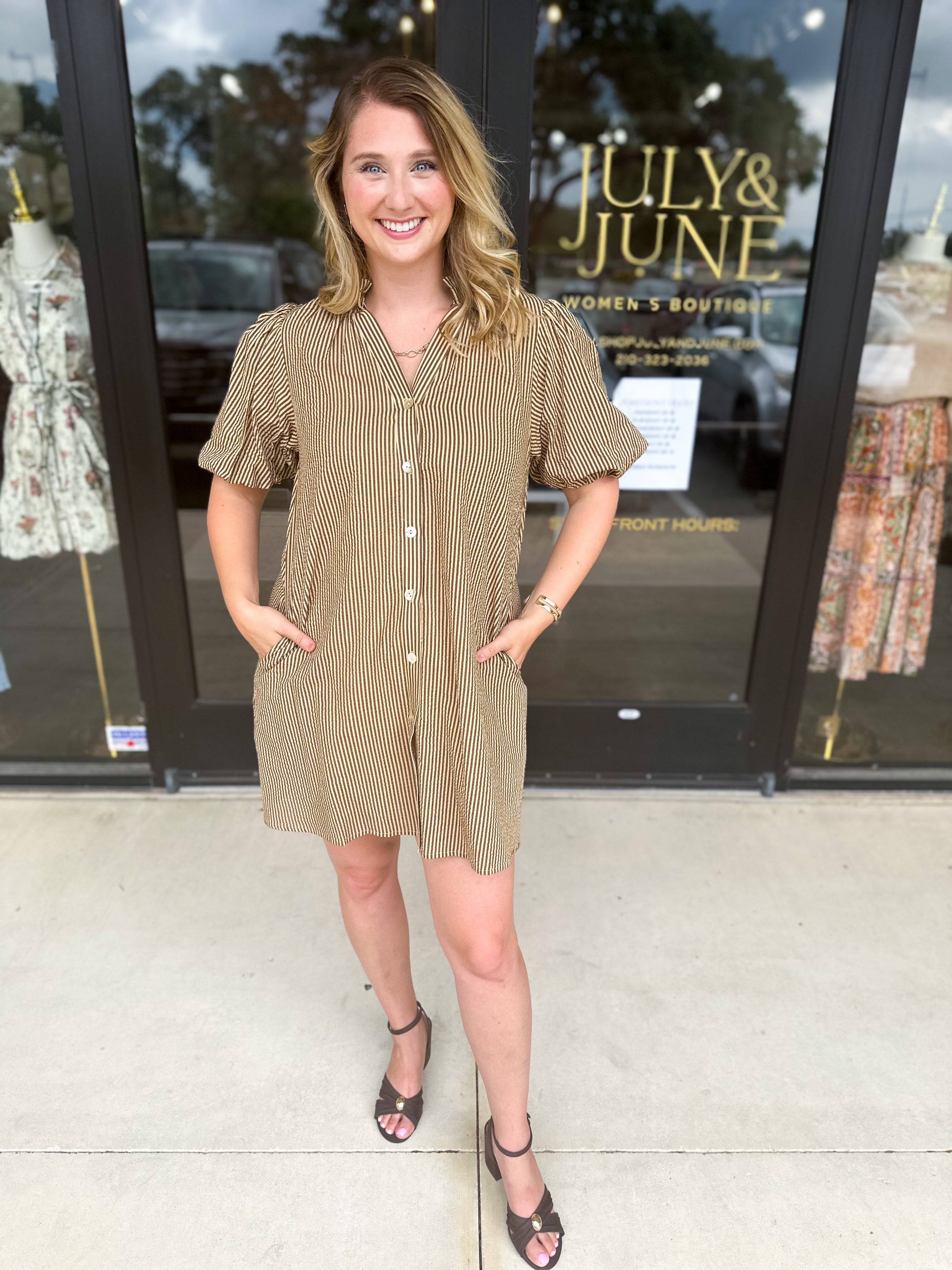 THML - Stripped Button Down Mini Dress-510 Mini-THML-July & June Women's Fashion Boutique Located in San Antonio, Texas