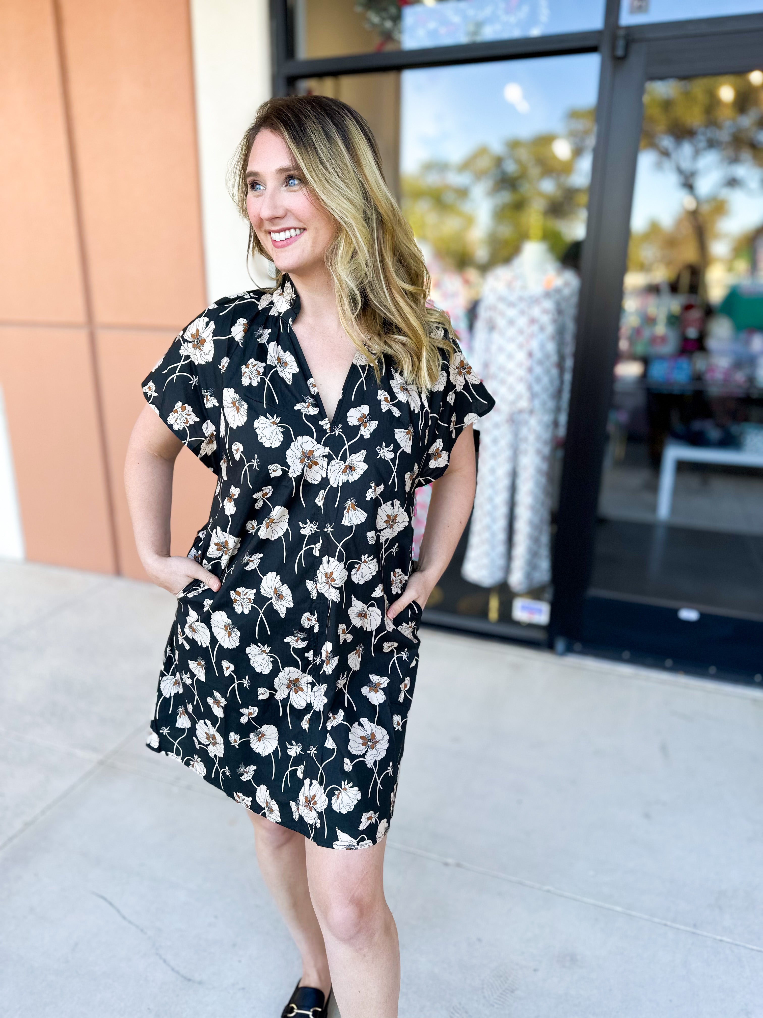 THML - Black Floral Mini Dress-500 Midi-THML-July & June Women's Fashion Boutique Located in San Antonio, Texas