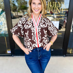 THML - Mocha Scroll Blouse-200 Fashion Blouses-THML-July & June Women's Fashion Boutique Located in San Antonio, Texas