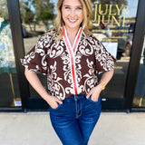 THML - Mocha Scroll Blouse-200 Fashion Blouses-THML-July & June Women's Fashion Boutique Located in San Antonio, Texas