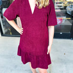 THML- Maroon Corduroy Mini Dress-510 Mini-THML-July & June Women's Fashion Boutique Located in San Antonio, Texas