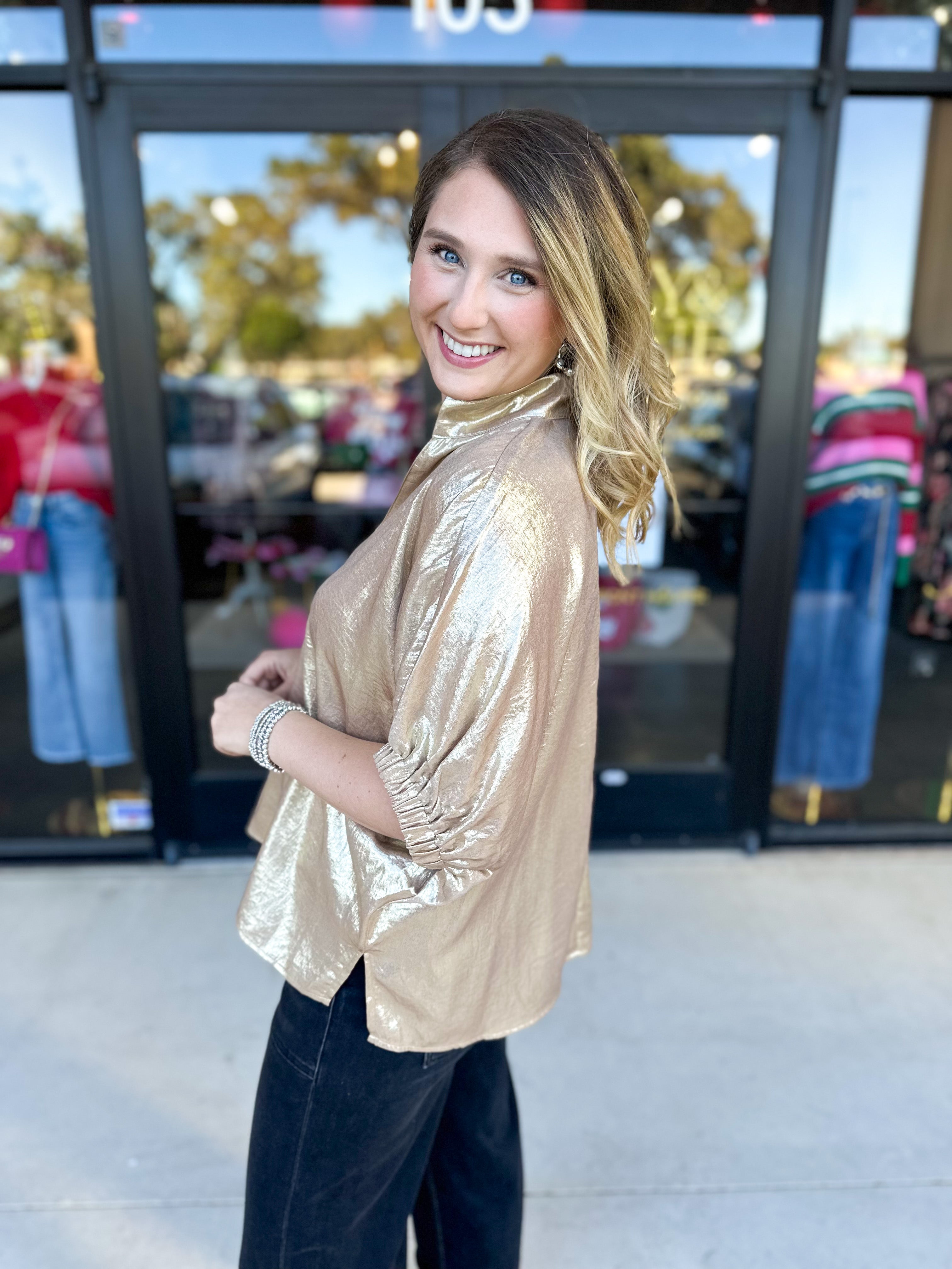 Celebration Blouse - Gold-200 Fashion Blouses-ENTRO-July & June Women's Fashion Boutique Located in San Antonio, Texas