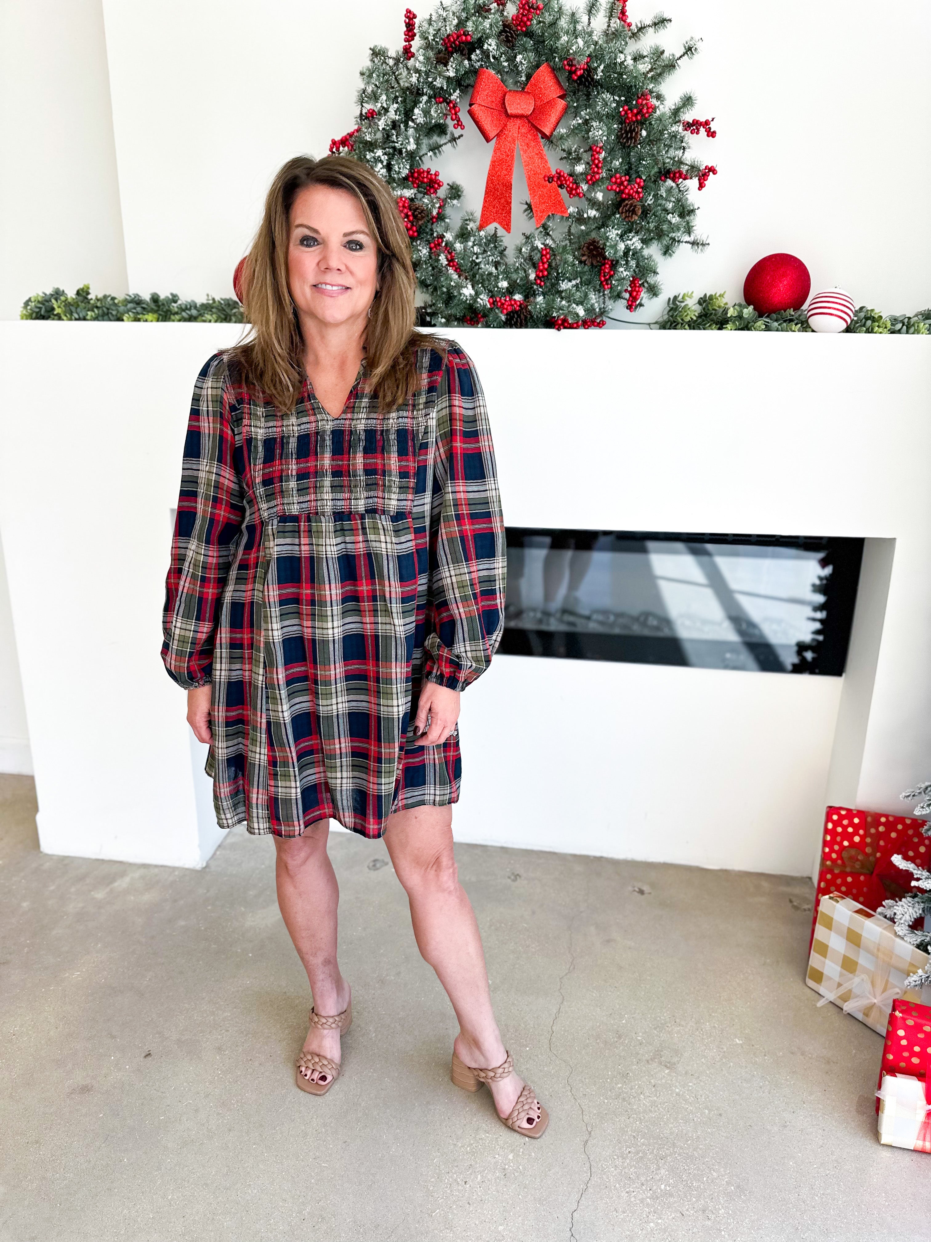 Tartan Collared Swing Mini Dress - Navy-510 Mini-JODIFL-July & June Women's Fashion Boutique Located in San Antonio, Texas