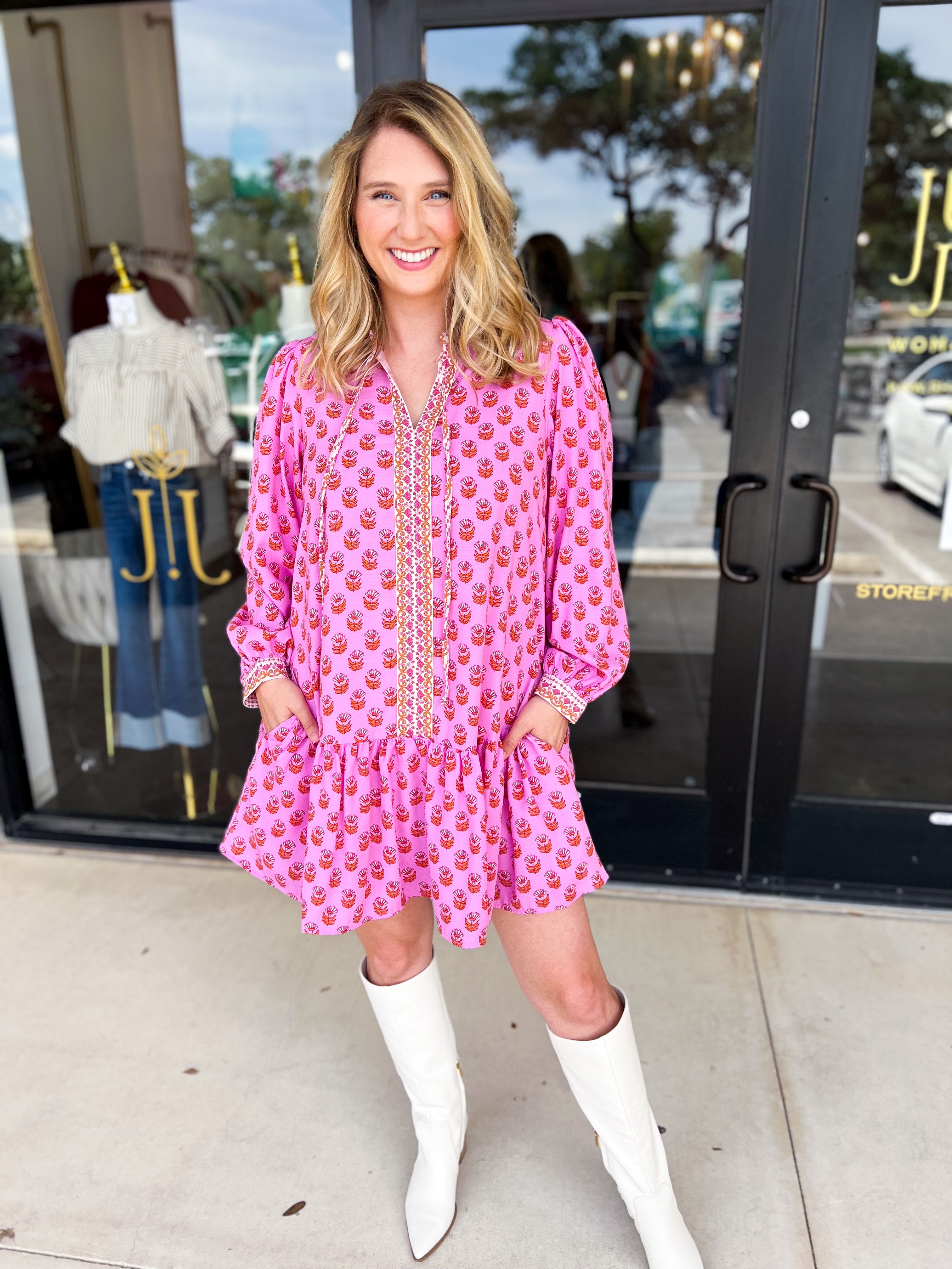 Mary Square - Pink Natasha Mini Dress-510 Mini-MARY SQUARE-July & June Women's Fashion Boutique Located in San Antonio, Texas