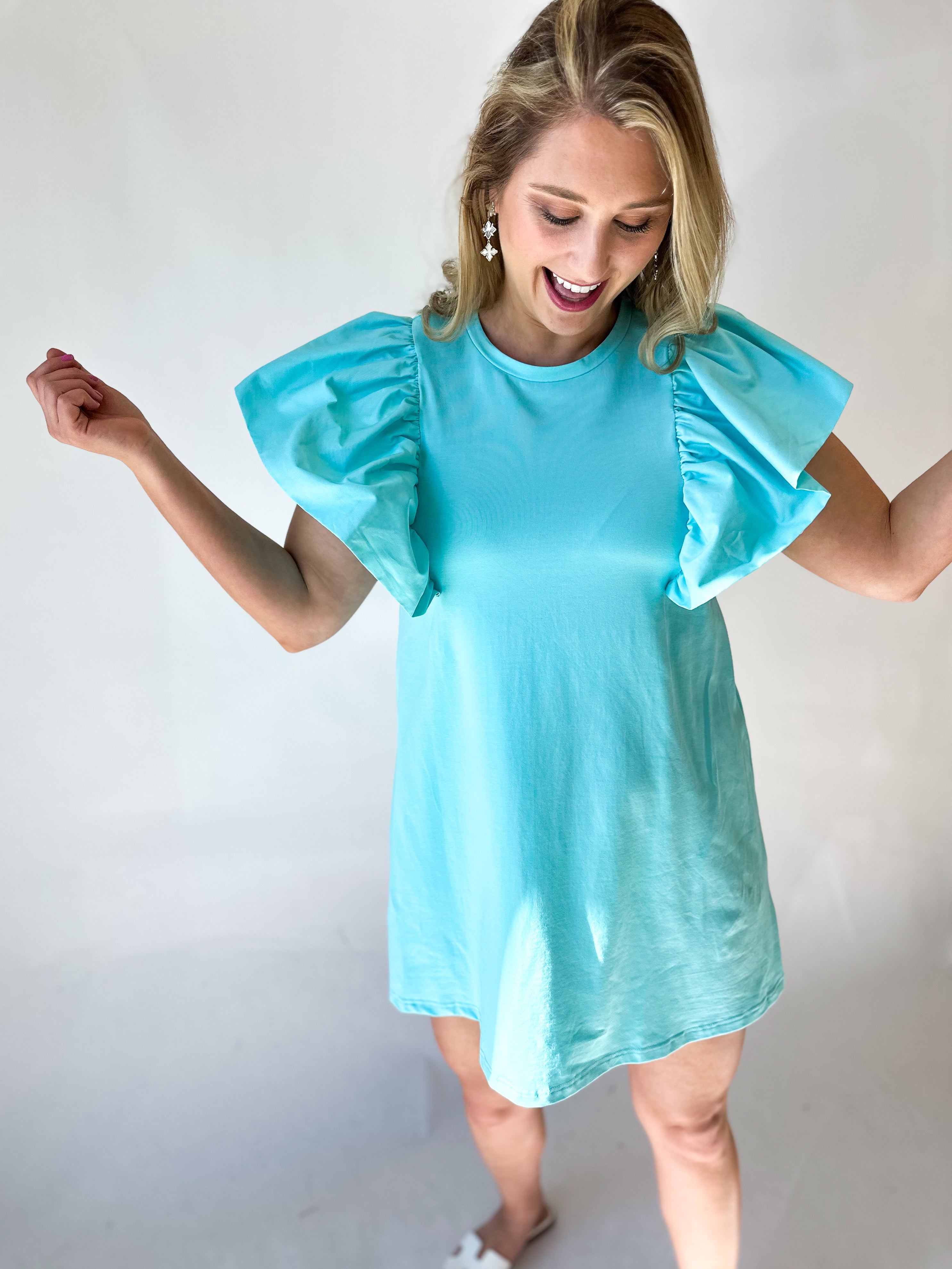 Ruffle T-Shirt Dress-510 Mini-TCEC-July & June Women's Fashion Boutique Located in San Antonio, Texas