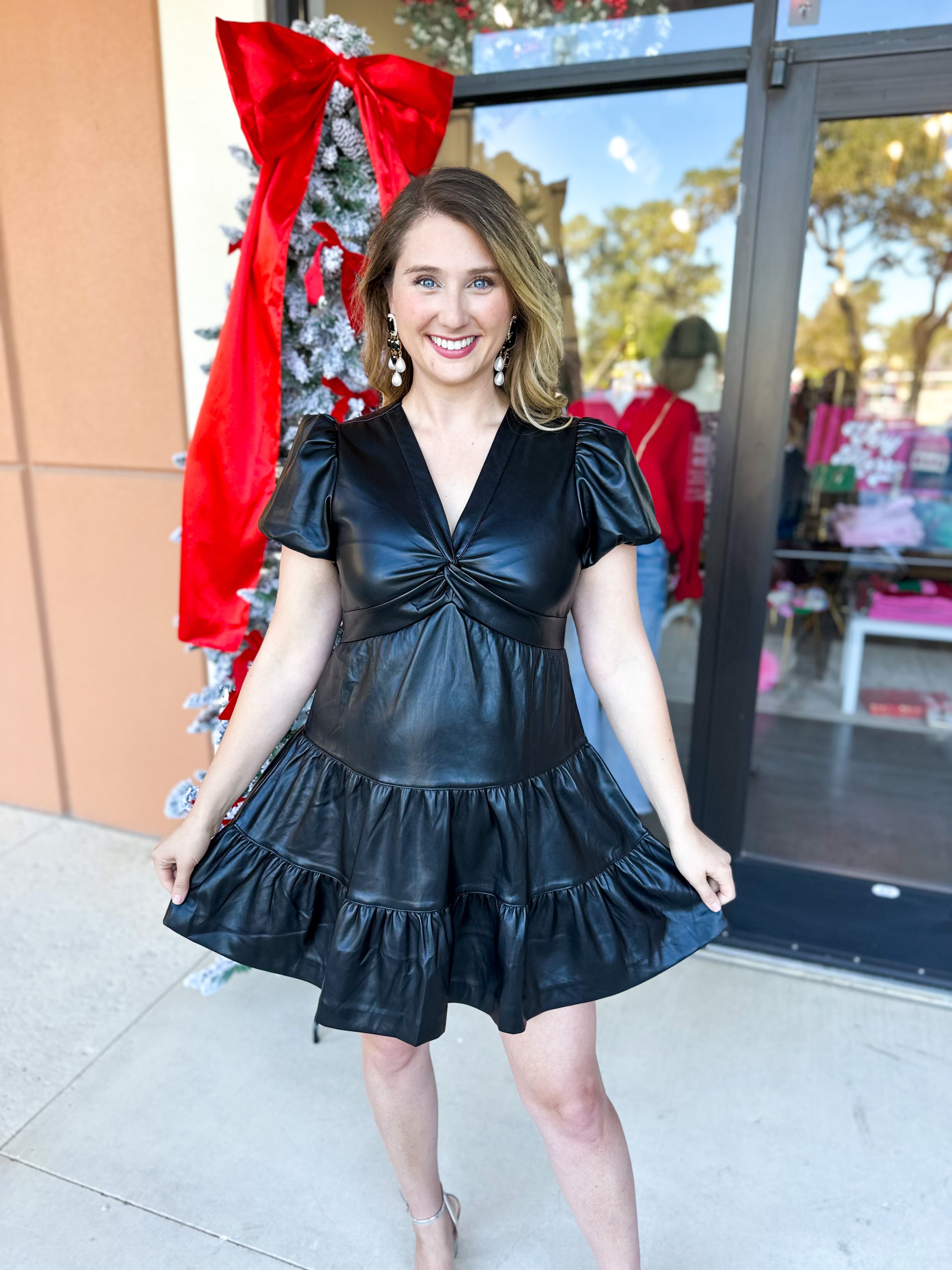 Talk of the Town Mini Dress - Black Faux Leather-510 Mini-SKIES ARE BLUE-July & June Women's Fashion Boutique Located in San Antonio, Texas