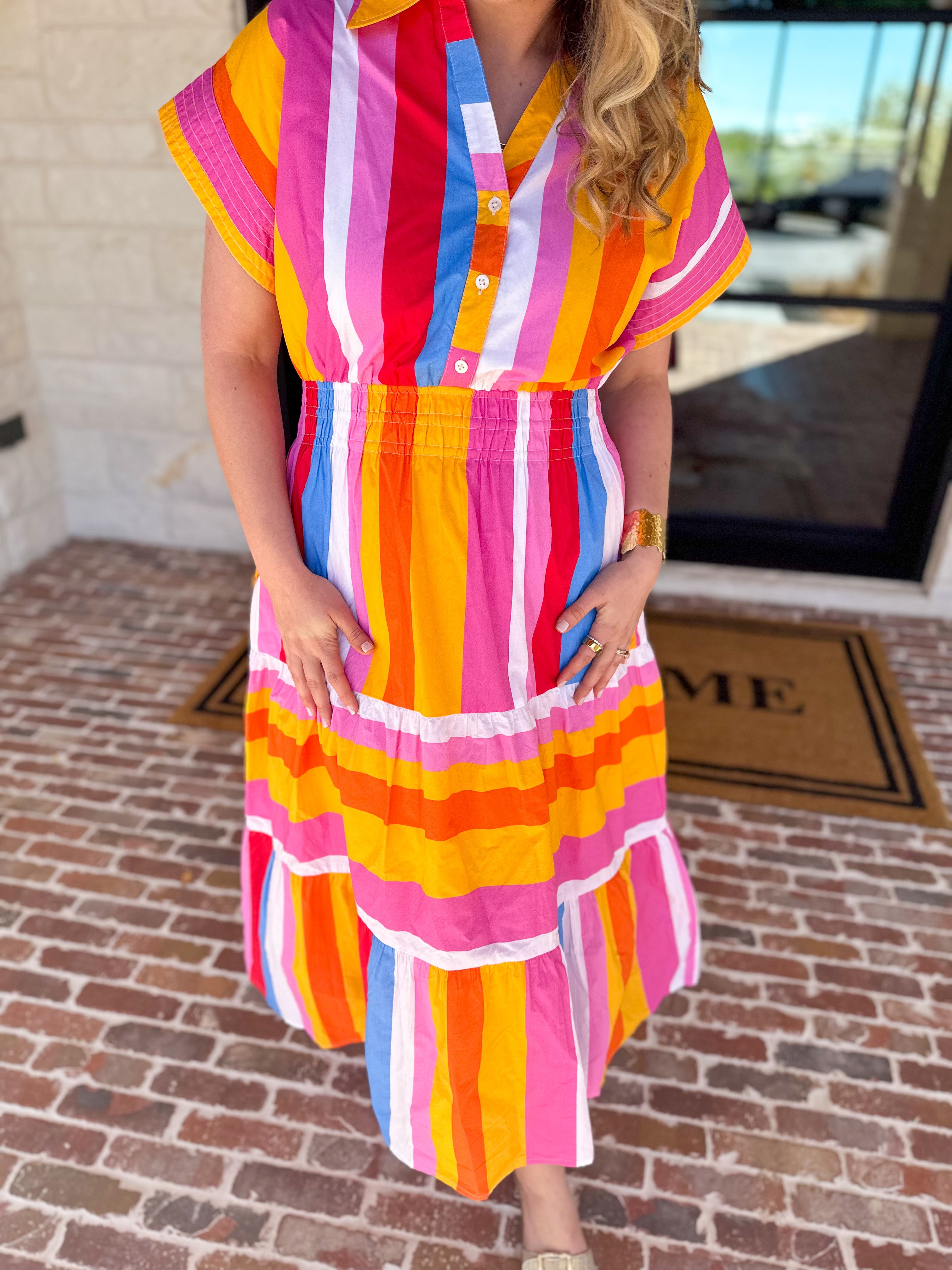 THML - Party Stripe Midi Dress-500 Midi-THML-July & June Women's Fashion Boutique Located in San Antonio, Texas