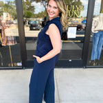 Soft Modal Zip Sleeveless Top - Navy - RESTOCK-210 Casual Blouses-SKIES ARE BLUE-July & June Women's Fashion Boutique Located in San Antonio, Texas