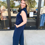 Soft Modal Zip Sleeveless Top - Navy - RESTOCK-210 Casual Blouses-SKIES ARE BLUE-July & June Women's Fashion Boutique Located in San Antonio, Texas