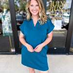 The Comfy Travel Midi Dress - Teal-510 Mini-ENTRO-July & June Women's Fashion Boutique Located in San Antonio, Texas