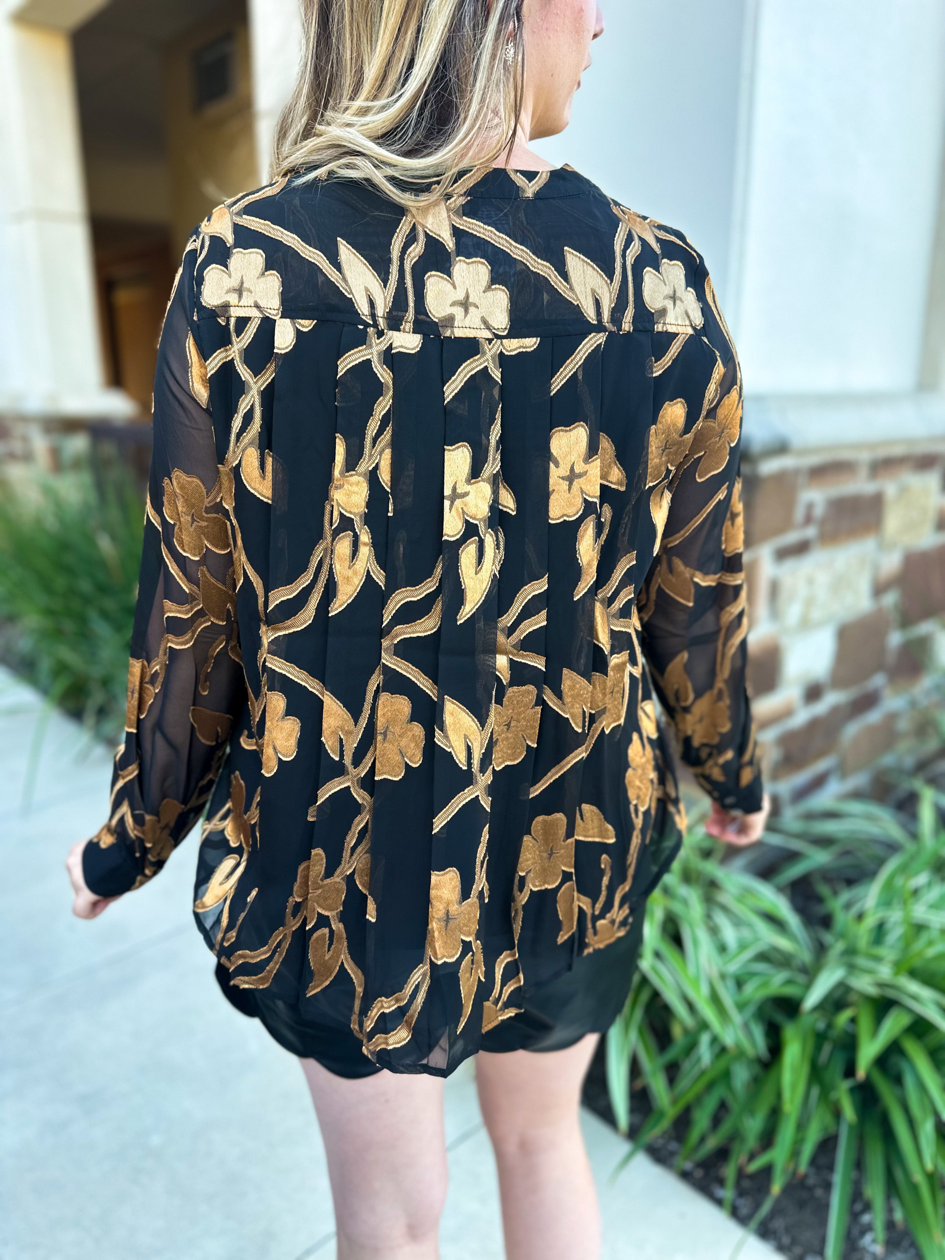 Current Air - Golden Floral Blouse-200 Fashion Blouses-CURRENT AIR CLOTHING-July & June Women's Fashion Boutique Located in San Antonio, Texas