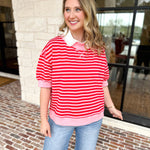 Red & Pink Casual Tee-210 Casual Blouses-DAY + MOON-July & June Women's Fashion Boutique Located in San Antonio, Texas