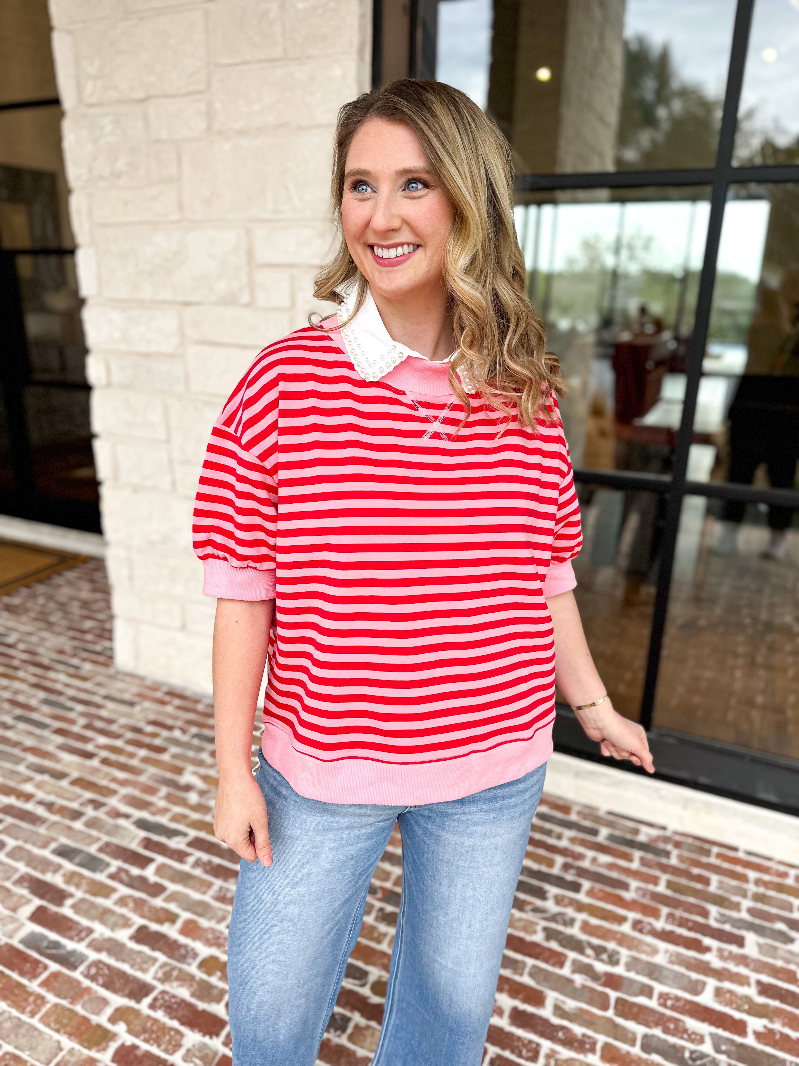 Red & Pink Casual Tee-210 Casual Blouses-DAY + MOON-July & June Women's Fashion Boutique Located in San Antonio, Texas
