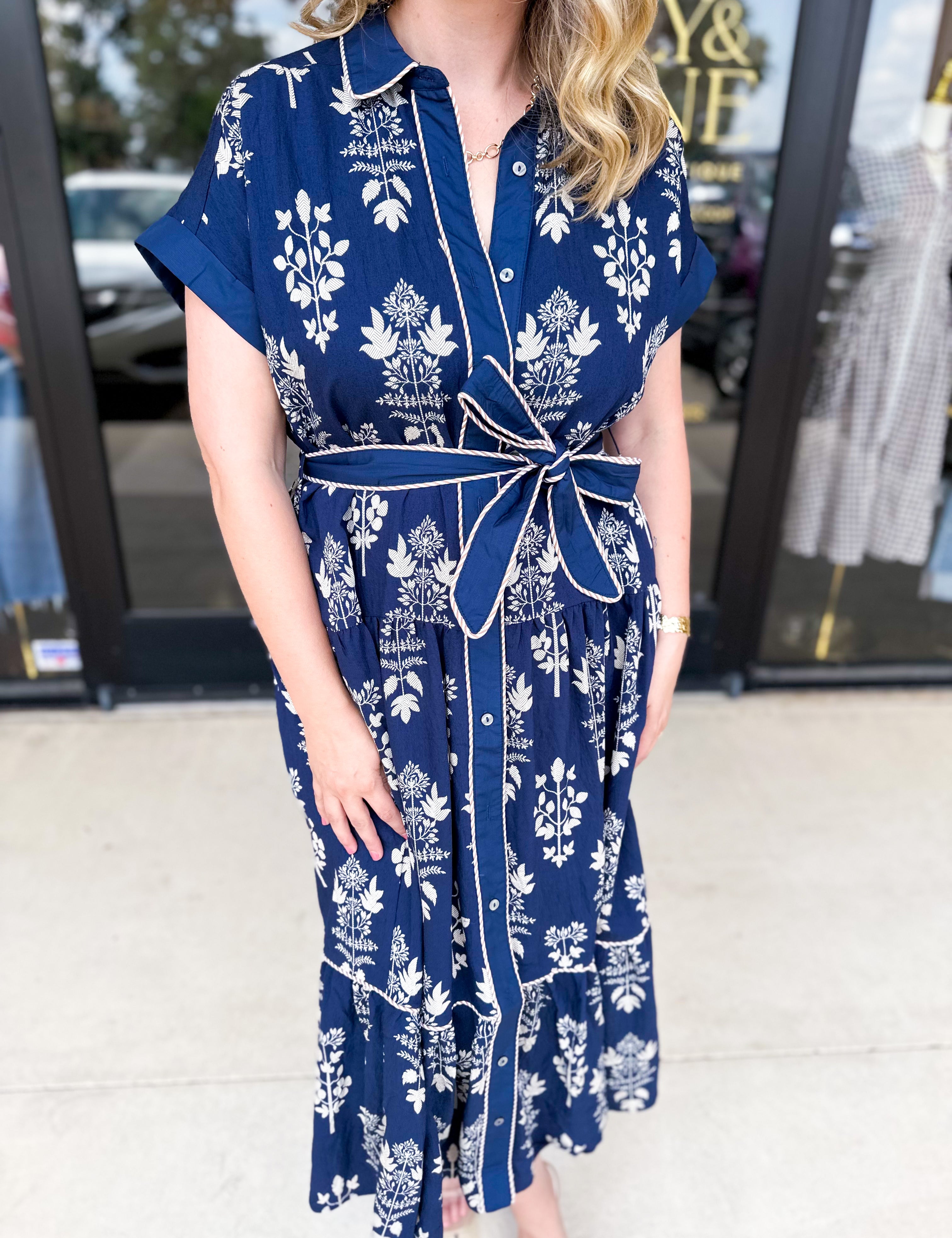 The Kailey Midi Dress - Navy-500 Midi-ENTRO-July & June Women's Fashion Boutique Located in San Antonio, Texas