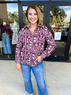 The Wrenlee Blouse - Wine-200 Fashion Blouses-POLOGRAM-July & June Women's Fashion Boutique Located in San Antonio, Texas