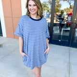 Oversized T-Shirt Mini Dress - Blue-510 Mini-VEVERET CLOTHING-July & June Women's Fashion Boutique Located in San Antonio, Texas