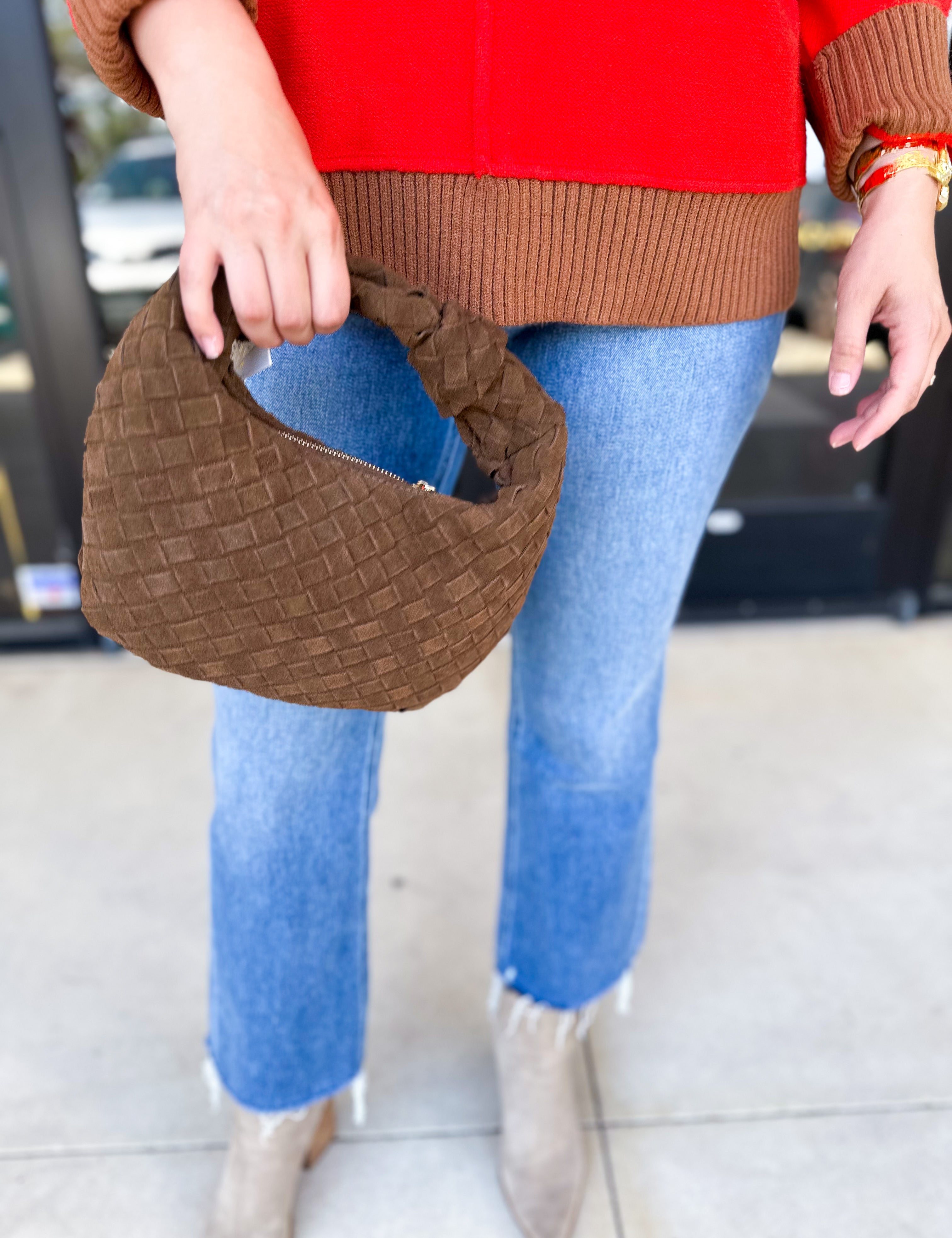Autumn Woven Genuine Suede Leather Clutch - Chocolate-130 ACCESSORIES-Moda Luxe-July & June Women's Fashion Boutique Located in San Antonio, Texas