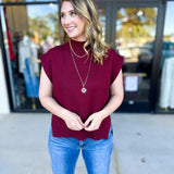 The Abigail Sweater Top - Burgundy-230 Sweaters/Cardis-ENTRO-July & June Women's Fashion Boutique Located in San Antonio, Texas