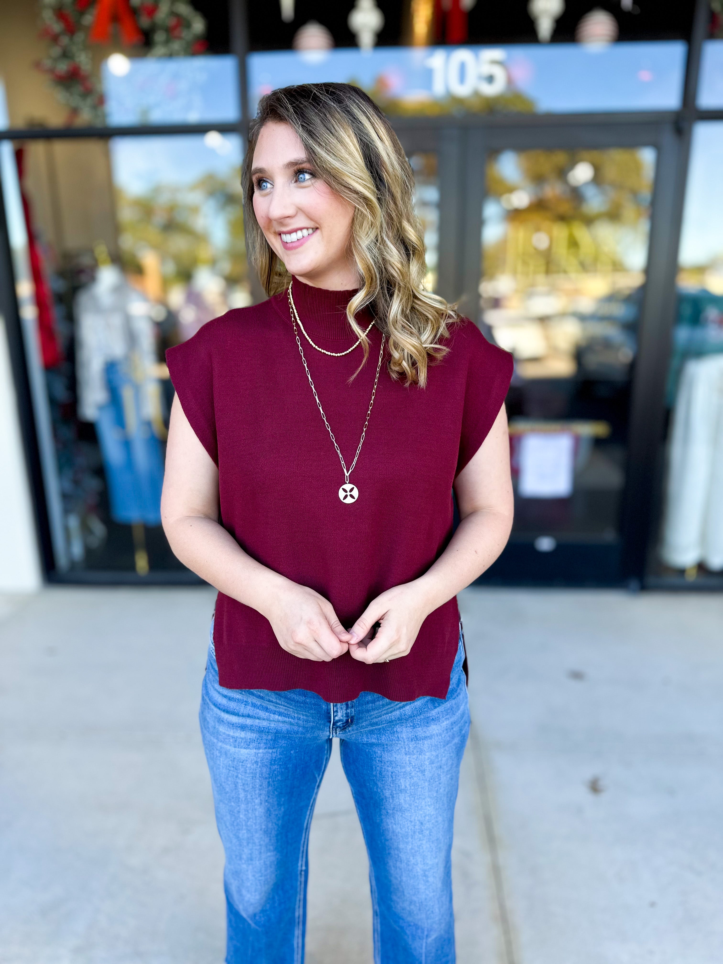 The Abigail Sweater Top - Burgundy-230 Sweaters/Cardis-ENTRO-July & June Women's Fashion Boutique Located in San Antonio, Texas