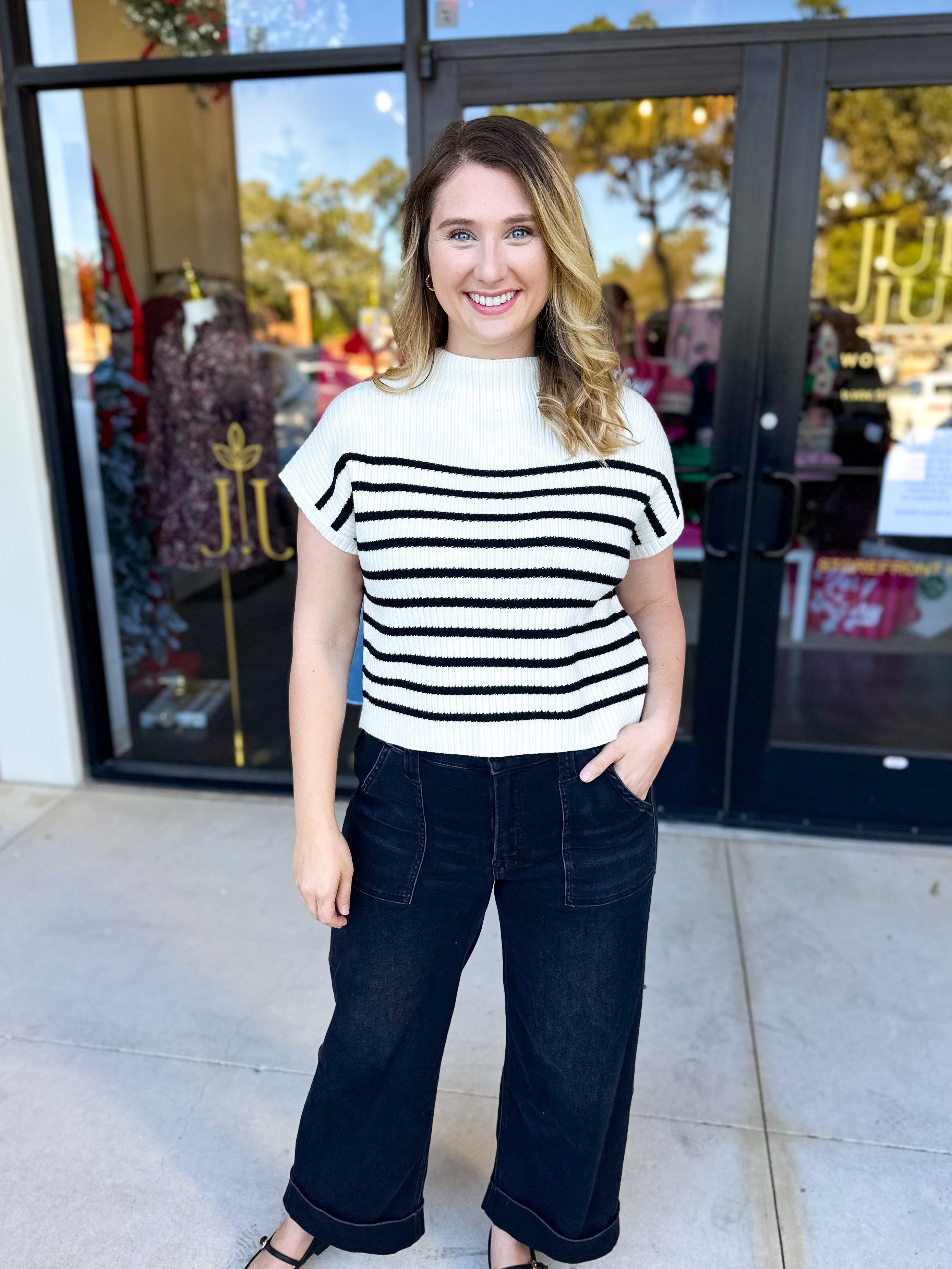 Pink Friday Doorbuster - Mock Neck Knit Sweater Top - Ivory - IN STORE-PINK FRIDAY DOORBUSTERS-BLU PEPPER-July & June Women's Fashion Boutique Located in San Antonio, Texas