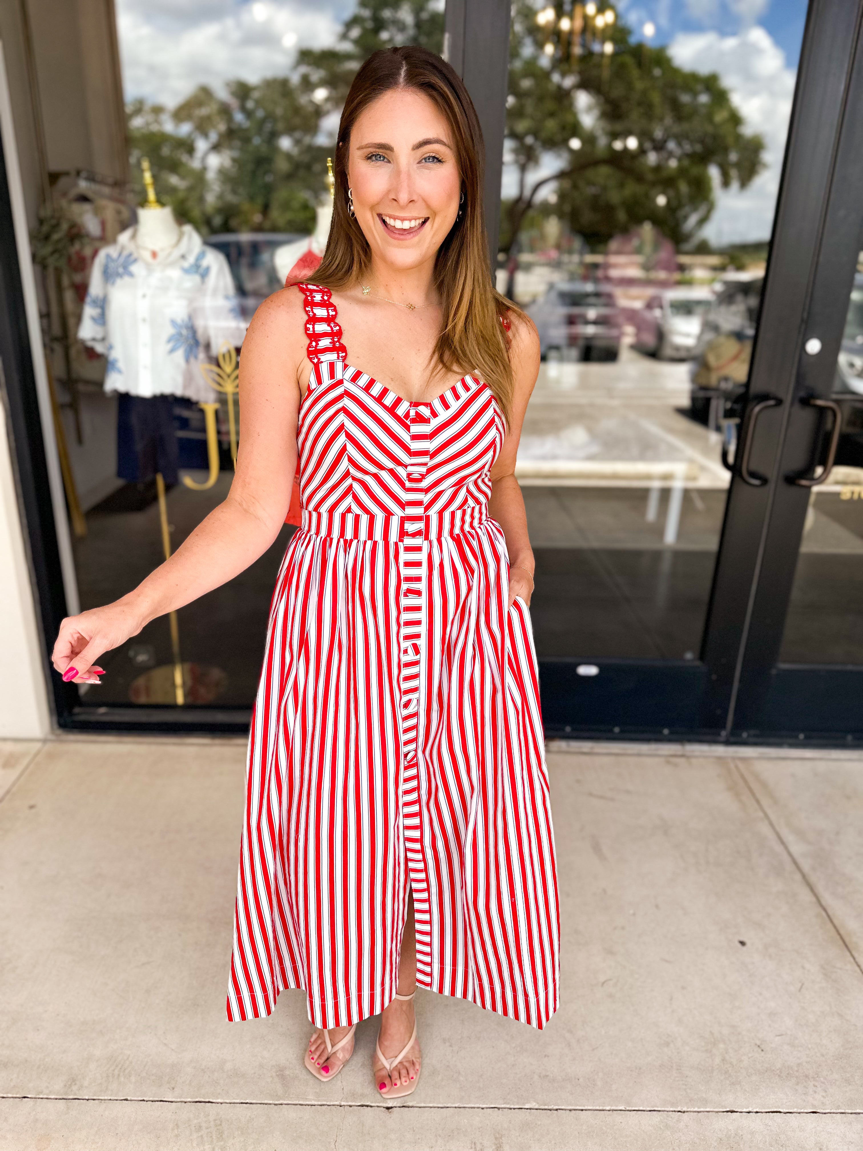 The Harbor Midi Dress - Red-500 Midi-SKIES ARE BLUE-July & June Women's Fashion Boutique Located in San Antonio, Texas