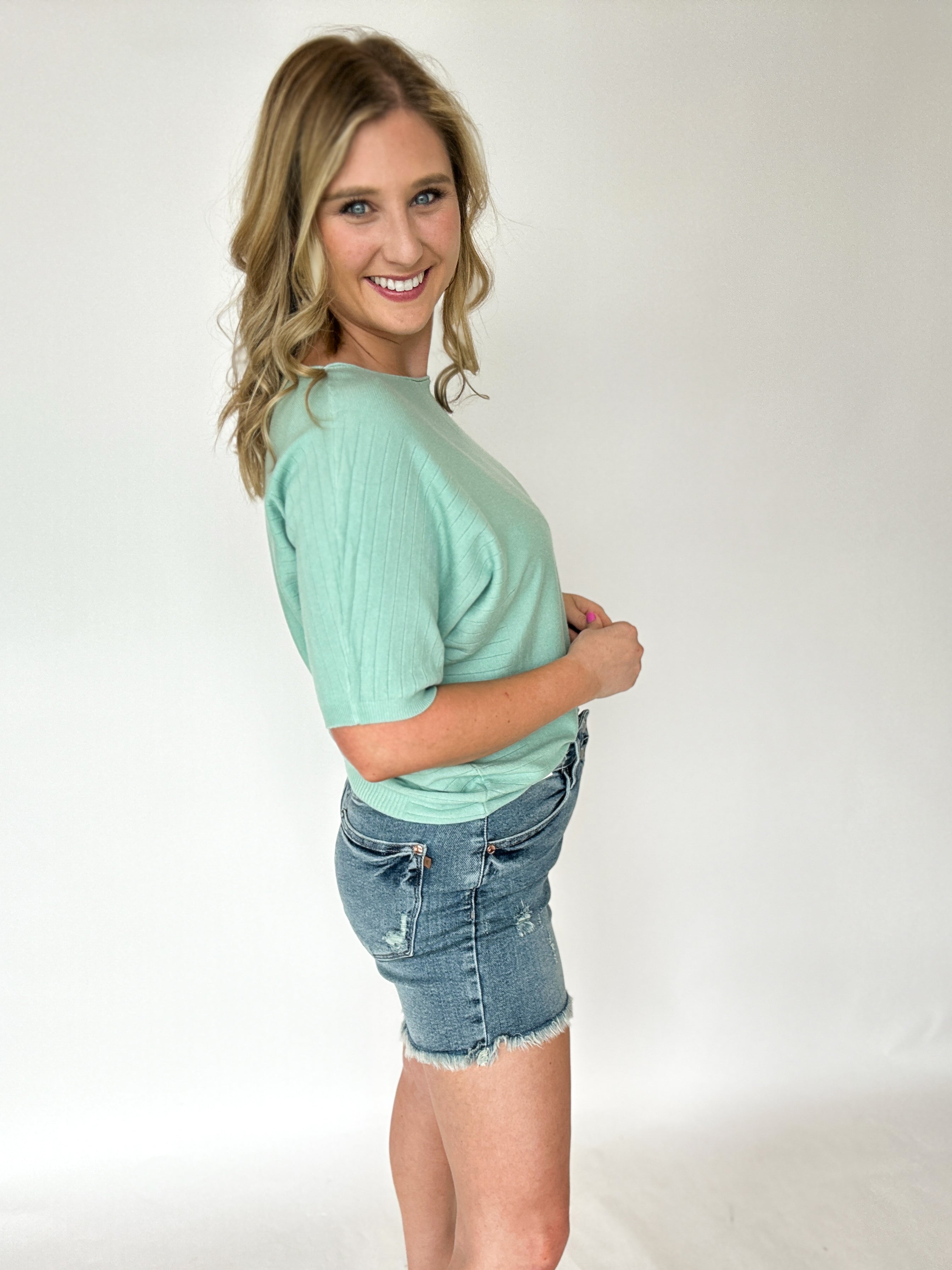 Jade Knit Blouse-230 Sweaters/Cardis-ALLIE ROSE-July & June Women's Fashion Boutique Located in San Antonio, Texas