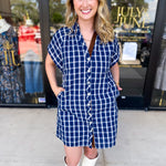THML - Navy Plaid Mini Dress-510 Mini-THML-July & June Women's Fashion Boutique Located in San Antonio, Texas