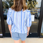 Mary Square - Blue Skylar Blouse-200 Fashion Blouses-MARY SQUARE-July & June Women's Fashion Boutique Located in San Antonio, Texas