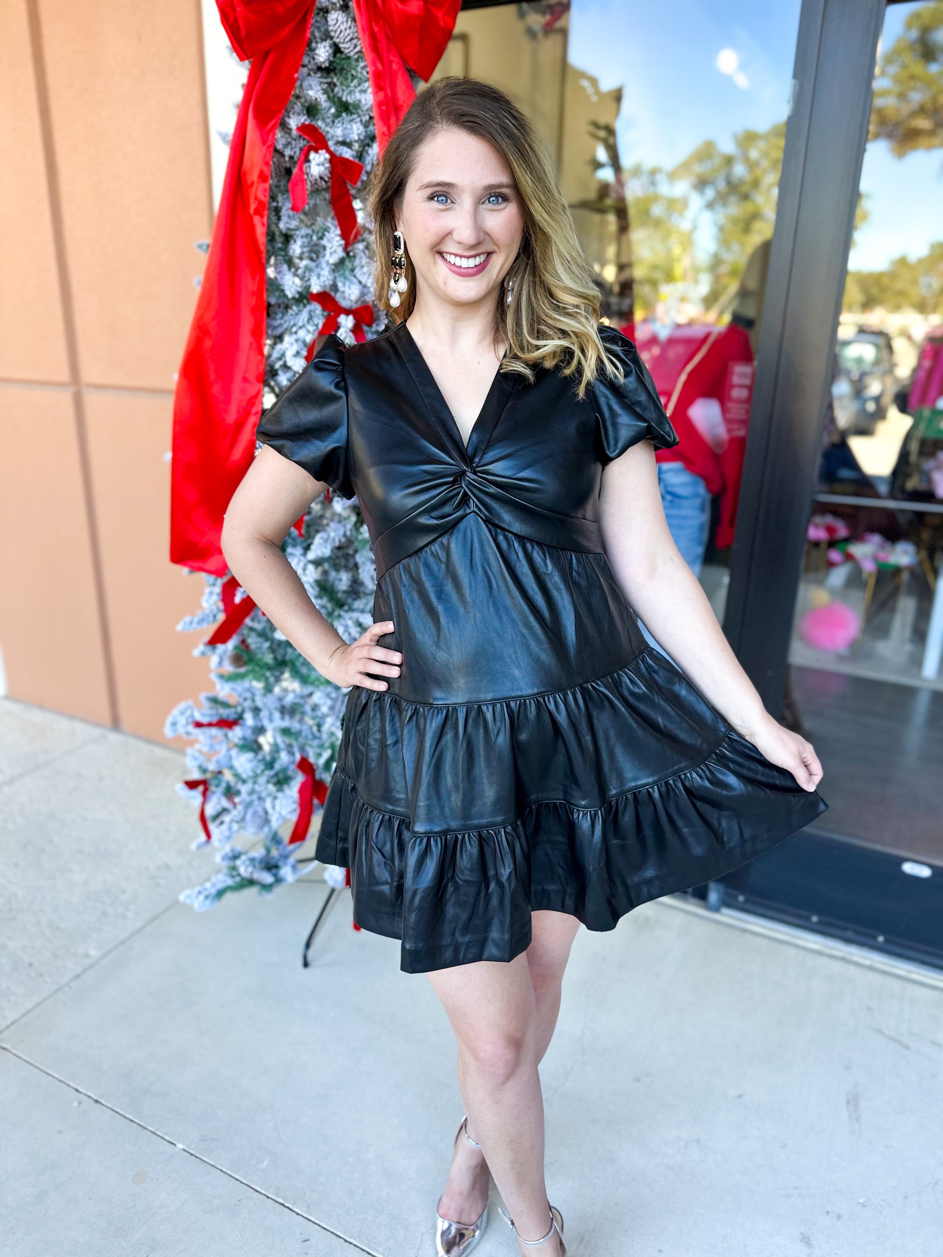 Talk of the Town Mini Dress - Black Faux Leather-510 Mini-SKIES ARE BLUE-July & June Women's Fashion Boutique Located in San Antonio, Texas