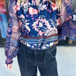 Deep Blue Floral Blouse-200 Fashion Blouses-FATE-July & June Women's Fashion Boutique Located in San Antonio, Texas
