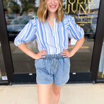 Mary Square - Blue Skylar Blouse-200 Fashion Blouses-MARY SQUARE-July & June Women's Fashion Boutique Located in San Antonio, Texas